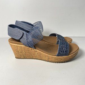 Skechers Beverlee Pretty Chic Luxe Foam Sandals Wedge Slingback Womens 7 Blue